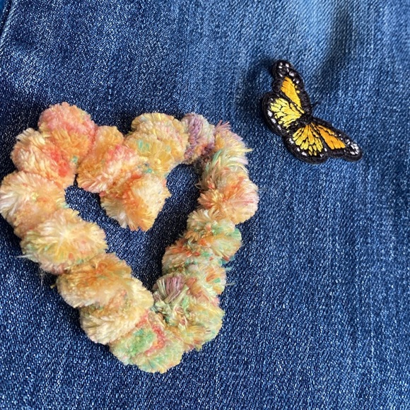 Jeans LOYAL MUSE UPCYCLED Sz 8 Reg Embroidery Butterfly Patches LOVE Rainbow 🌈 - Picture 4 of 14
